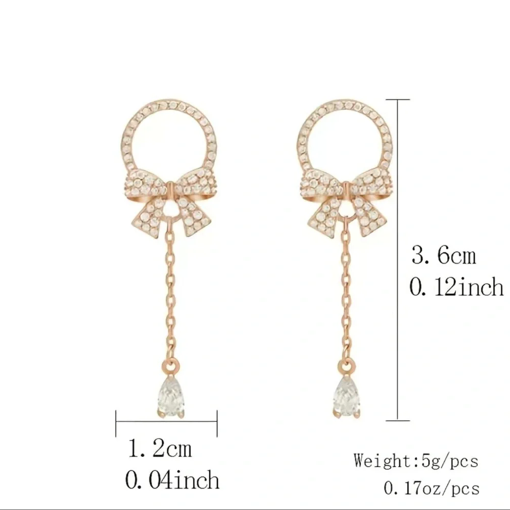 Elegant Bow Water Drop Pendant Stud Earrings